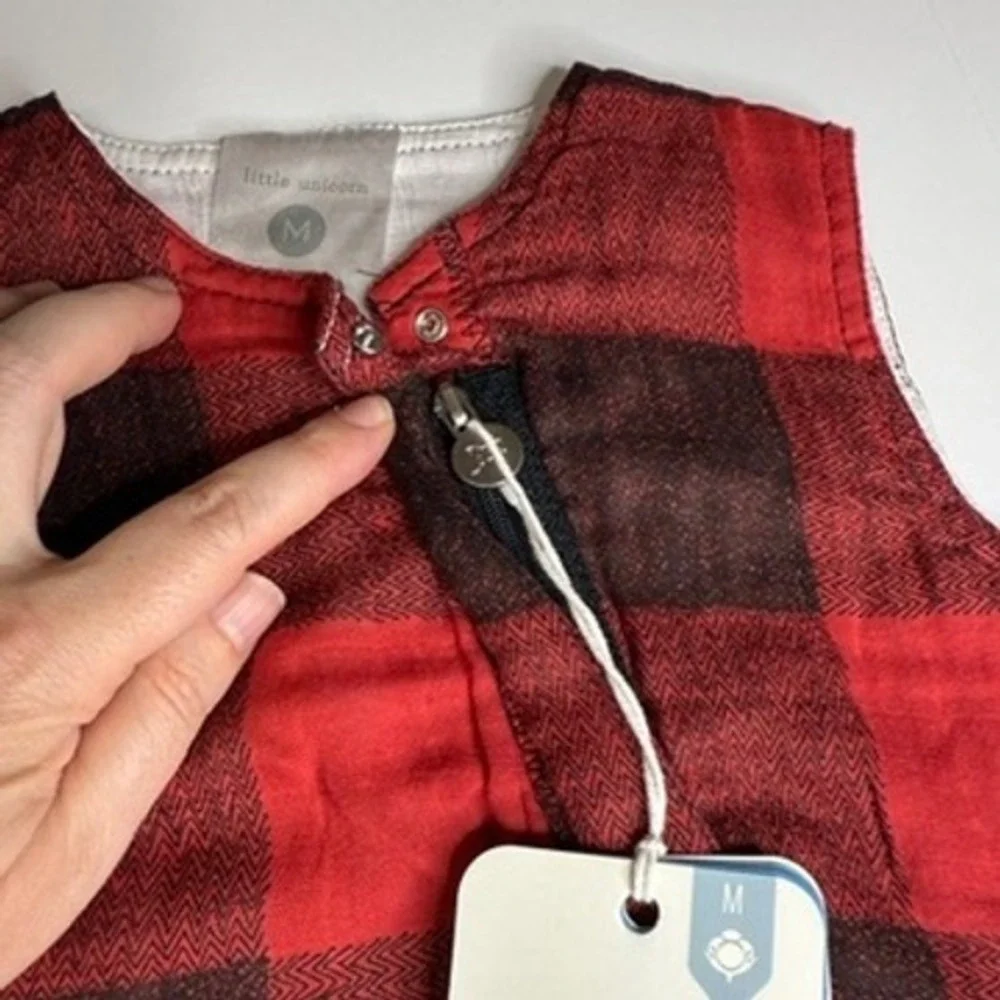 Little Unicorn Cotton Muslin Romper‎ Red Plaid Medium NWT